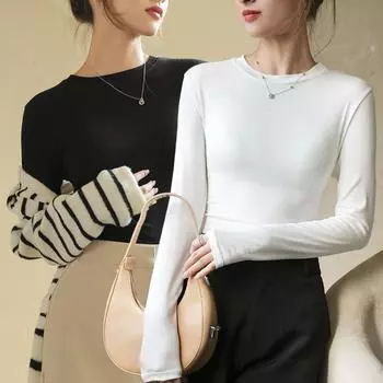 Осенне-зимняя женская нижняя рубашка из модала с круглым вырезом и подходящие топы с длинными рукавами внутри S светло-зеленый