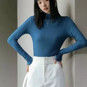 Осенне-зимняя женская нижняя рубашка из модала, хлопок, тонкий воротник до середины шеи, плотная однотонная блузка с длинными рукавами внутри S белый