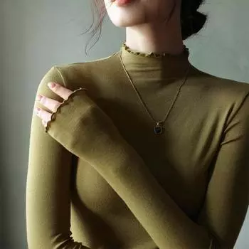 Осенне-зимняя женская нижняя рубашка из модала с полувысоким воротником, деревянная рубашка с ушками внутри блузки с длинными рукавами S белый