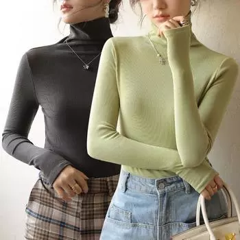 Осенне-зимняя женская нижняя рубашка с длинными рукавами и утолщенным воротником с высоким воротом и длинными рукавами внутри M чёрный