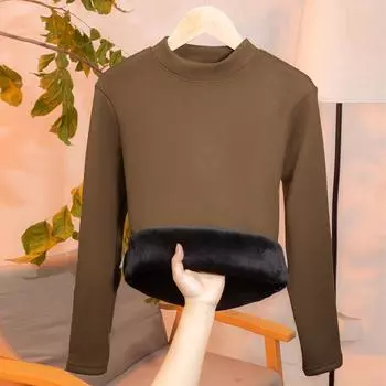 Осенне-зимняя женская нижняя рубашка с мягкой подкладкой из утолщенного модала с полувысоким воротником и узкой блузкой со средним вырезом и длинными рукавами M белый