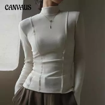 Осенне-зимняя женская нижняя рубашка с полувысоким воротником De Dralon, нижняя рубашка с внутренней стороны, тонкие топы с длинными рукавами S белый