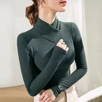 Осенне-зимняя женская нижняя рубашка с v-образным вырезом Dralon внутри, двусторонние мягкие теплые топы с длинными рукавами S кофейный