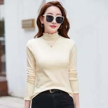 Осенне-зимняя женская нижняя рубашка с высоким воротником и длинными рукавами, повседневная модная нижняя рубашка с кружевным воротником S фиолетовый