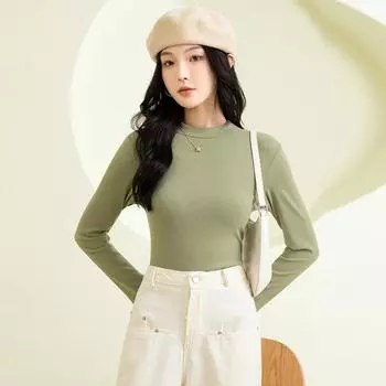 Осенне-зимняя женская нижняя рубашка с высоким воротником, модное тонкое однотонное внутреннее утепленное термобелье с длинными рукавами M белый