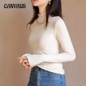 Осенне-зимняя женская нижняя рубашка с высоким воротником, дралон с подкладкой, с длинными рукавами и средним воротником, сплошной цвет, тонкая нижняя одежда S чёрный