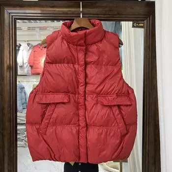 Осенне-зимняя женская новая куртка-пуховик с воротником-стойкой, жилет женский корейский вариант, свободный, повседневный, маленький, короткий, тонкий one size fits all