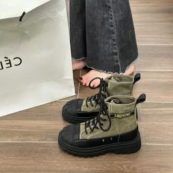 Осенне-зимняя женская новая парусиновая обувь, универсальная рабочая одежда, женская обувь, модные ботинки martin, женские ботинки 35 зелёный