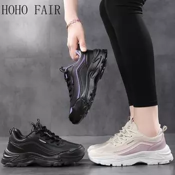 Осенне-зимняя женская обувь для папы, спортивная обувь, модная повседневная обувь, женская обувь большого размера на толстой подошве, увеличивающая рост 35 чёрный