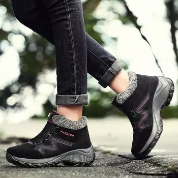 Осенне-зимняя женская обувь на платформе с высоким голенищем, спортивная, бархатная, теплая, хлопковая обувь, модные, универсальные, водонепроницаемые, зимние ботинки 36 серый