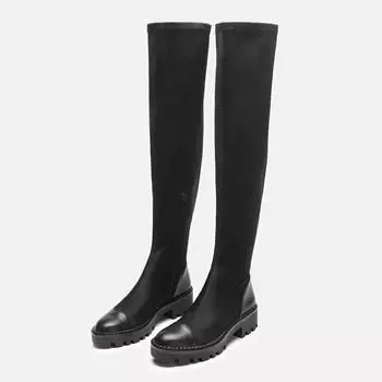 Осенне-зимняя женская обувь высокого качества, женские сапоги на платформе из эластичного материала, новые сапоги до колена, высокие сапоги на рост 38 чёрный