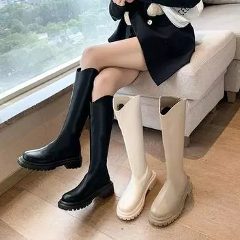 Осенне-зимняя женская обувь, женские сапоги на среднем каблуке, женские высокие сапоги, высококачественные мягкие кожаные женские рыцарские сапоги, повседневные сапоги до колена 35 бежевый