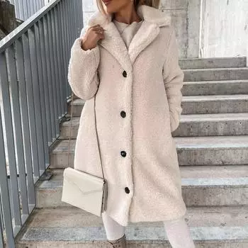 Осенне-зимняя женская одежда, бархатные толстые пальто, женское теплое длинное пальто с длинным рукавом и воротником с лацканами S абрикосовый