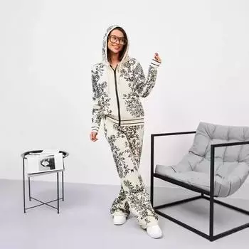 Осенне-зимняя женская одежда кардиган с капюшоном на молнии, куртка, трикотажные брюки, комплект из двух предметов average size чёрный