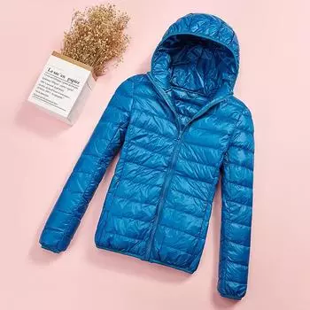 Осенне-зимняя женская одежда, новый большой размер, корейская версия, тонкий и легкий пуховик, женская короткая куртка с воротником-стойкой и капюшоном S