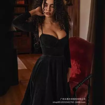 Осенне-зимняя женская одежда, однотонное бархатное платье, сексуальное платье-пачка на подтяжках, платье знаменитости, сетчатая юбка XS чёрный