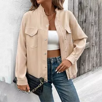 Осенне-зимняя женская однотонная куртка-пальто S хаки