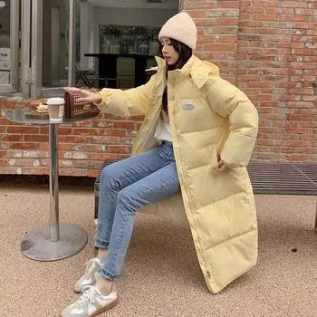 Осенне-зимняя женская однотонная приталенная с капюшоном свободная ветрозащитная утолщенная теплая женская куртка средней длины S