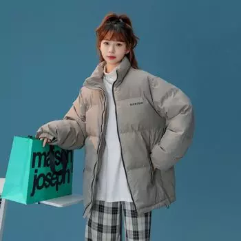 Осенне-зимняя женская однотонная свободная и толстая теплая короткая женская куртка с воротником-стойкой S чёрный