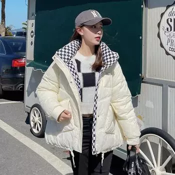 Осенне-зимняя женская однотонная свободная утолщенная теплая короткая женская куртка с капюшоном и принтом, 5 цветов S кофейный