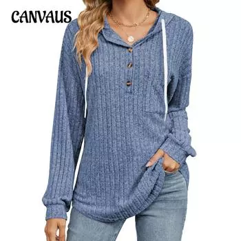 Осенне-зимняя женская однотонная толстовка с капюшоном и карманом на пуговицах с длинным рукавом S чёрный