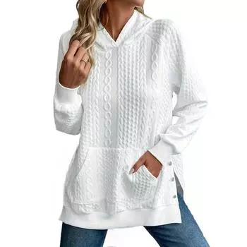 Осенне-зимняя женская однотонная толстовка с капюшоном и длинным рукавом большого размера XL белый