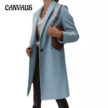 Осенне-зимняя женская однотонная твидовая куртка с лацканами средней длины на пуговицах