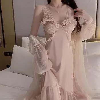 Осенне-зимняя женская пижама с подтяжками, сексуальная спинка, кружевные накладки на грудь, стальные кольца, пуш-ап, женский комплект M