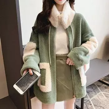 Осенне-зимняя женская плюшевая и толстая теплая куртка-пальто S синий