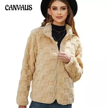 Осенне-зимняя женская плюшевая куртка с длинным рукавом, кардиган на молнии, свободное однотонное квадратное плюшевое пальто, твидовая куртка