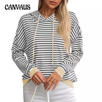 Осенне-зимняя женская полосатая яркая повседневная толстовка с длинным рукавом S серый