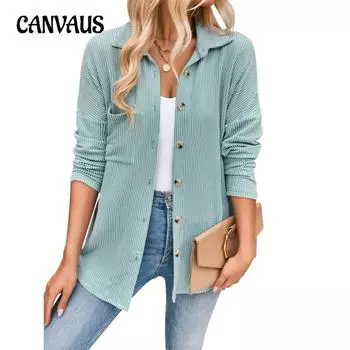 Осенне-зимняя женская полосатая рубашка с карманами и длинными рукавами, кардиган S армия зеленый