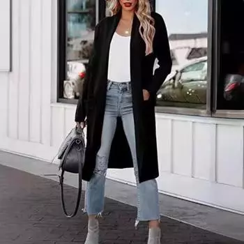 Осенне-зимняя женская повседневная длинная однотонная теплая куртка-пальто XXL белый