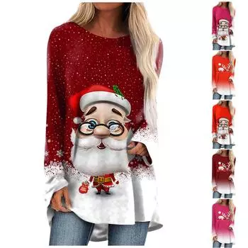 Осенне-зимняя женская повседневная мода с рождественским принтом, длинный рукав, миди-топ, нарядная рубашка, пуловер M шафрановый