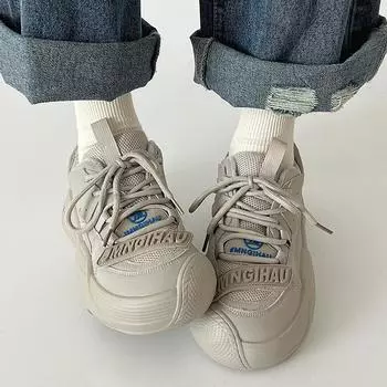 Осенне-зимняя женская повседневная обувь, сетчатые дышащие кроссовки с толстой подошвой, простые однотонные универсальные женские туфли 35 белый