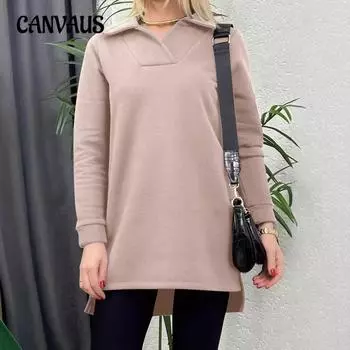 Осенне-зимняя женская повседневная однотонная длинная толстовка-пуловер больших размеров S чёрный