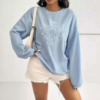 Осенне-зимняя женская повседневная толстовка с круглым вырезом и принтом из свободной нити S синий