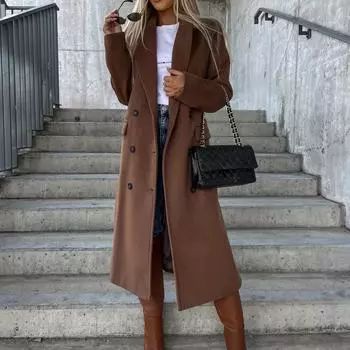 Осенне-зимняя женская простая твидовая куртка с длинным рукавом и воротником-поло, с разрезом на пуговицах S чёрный