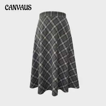 Осенне-зимняя женская ретро-клетчатая юбка больших размеров из твида, облегающая полуюбка, утолщенная длинная юбка А-силуэта, юбка-зонтик с высокой талией 1XL