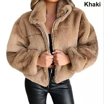 Осенне-зимняя женская роскошная куртка-кардиган из искусственного меха с кроличьим мехом на молнии, большие размеры, плюшевое теплое зимнее пальто XXXXXL чёрный