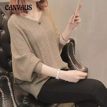 Осенне-зимняя женская рубашка «летучая мышь», свободный пуловер, вязаный топ, вязаный свитер с рукавами-фонариками, женская куртка One Size хаки