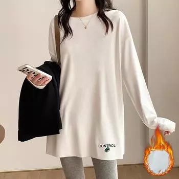 Осенне-зимняя женская рубашка с круглым вырезом, толстовка из немецкого бархата, многослойная, со свободным полувысоким воротником и длинными рукавами, женская футболка S