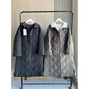 Осенне-зимняя женская серия, элегантная, с длинным рукавом и капюшоном, свободная версия, теплая хлопковая куртка, длинное пальто XS чёрный