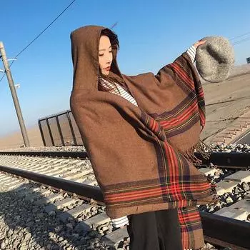 Осенне-зимняя женская шаль, шапка, полосатая вязаная шаль с кисточками, теплая накидка, шарф, шаль двойного назначения One Size красный