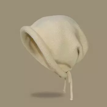 Осенне-зимняя женская шапка-ушанка, японская холодная шапка Баотоу, большая талия, завязывающийся шнурок, вязаная шерстяная шапка one size чёрный