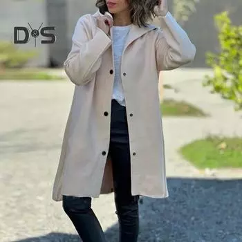 Осенне-зимняя женская шерстяная куртка с капюшоном, средней длины, с украшением в виде кольца на спине, однобортная, с длинными рукавами, однотонная, для ежедневных поездок на работу, пальто M красный