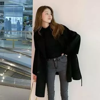 Осенне-зимняя женская шерстяная куртка с толстым свободным отложным воротником, куртка для поездок на работу S розы красного