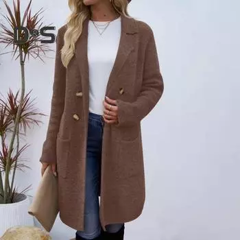 Осенне-зимняя женская шерстяная куртка, толстая свободная куртка с отложным воротником, однобортная куртка средней длины в корейском стиле, верхняя одежда на каждый день S кирпич красный