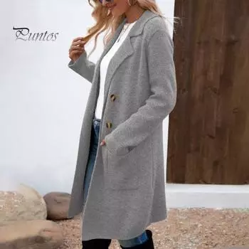 Осенне-зимняя женская шерстяная куртка, толстая свободная куртка с отложным воротником, однобортная куртка средней длины в корейском стиле, верхняя одежда на каждый день S темно-зеленого