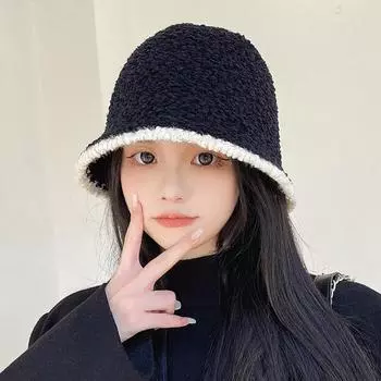 Осенне-зимняя женская шляпа-ведро, вязаная шляпа-ведро, плюшевая шляпа-ведро, рыбацкая шляпа, женская кепка-ведро чёрный/хаки